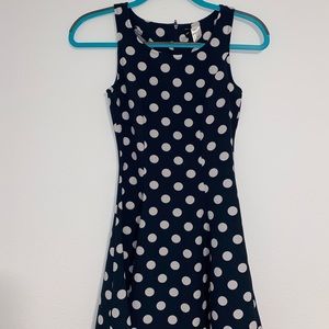 H&M Divide Dress Navy Blue w/ White Polka Dots